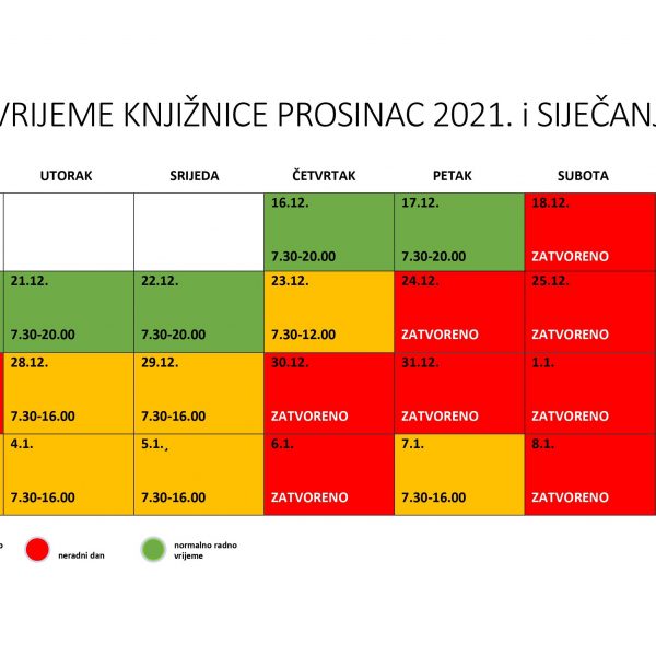 OBAVIJEST o radnom vremenu Knjižnice tijekom božićnih blagdana