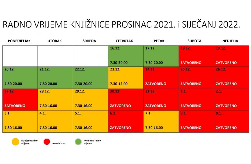 OBAVIJEST o radnom vremenu Knjižnice tijekom božićnih blagdana