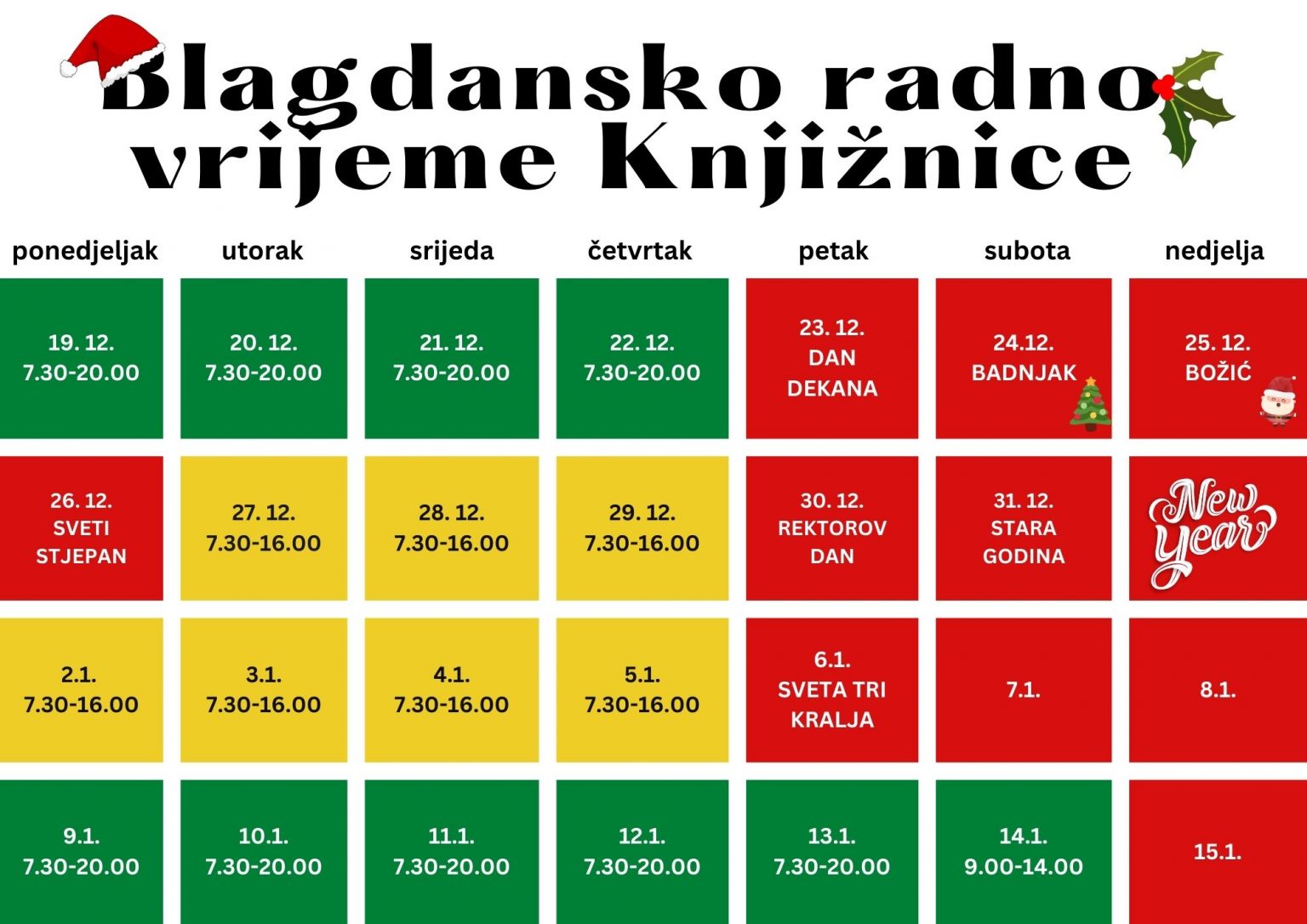 Radno vrijeme Knjižnice Filozofskog fakulteta tijekom blagdana 2022