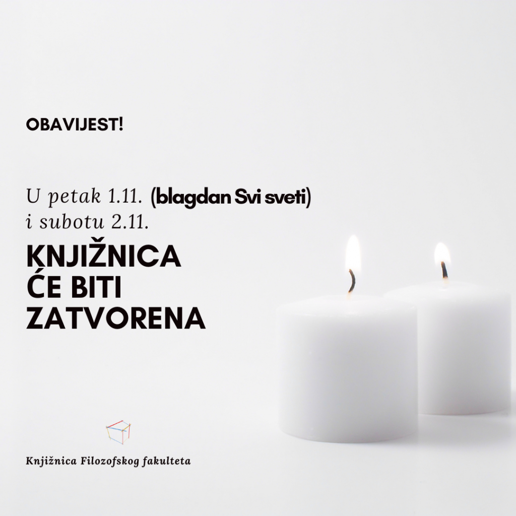 Knjižnica će biti zatvorena u petak 1.11. (Svi sveti) i subotu 2.11.