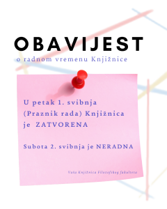 Pročitajte više o članku Obavijest o radnom vremenu Knjižnice