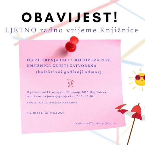 LJETNO RADNO VRIJEME KNJIŽNICE