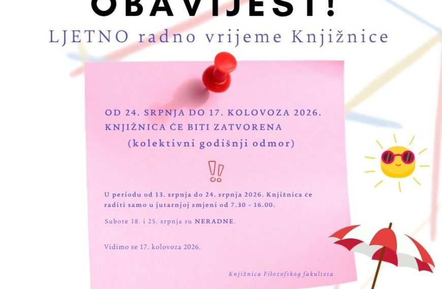 LJETNO RADNO VRIJEME KNJIŽNICE